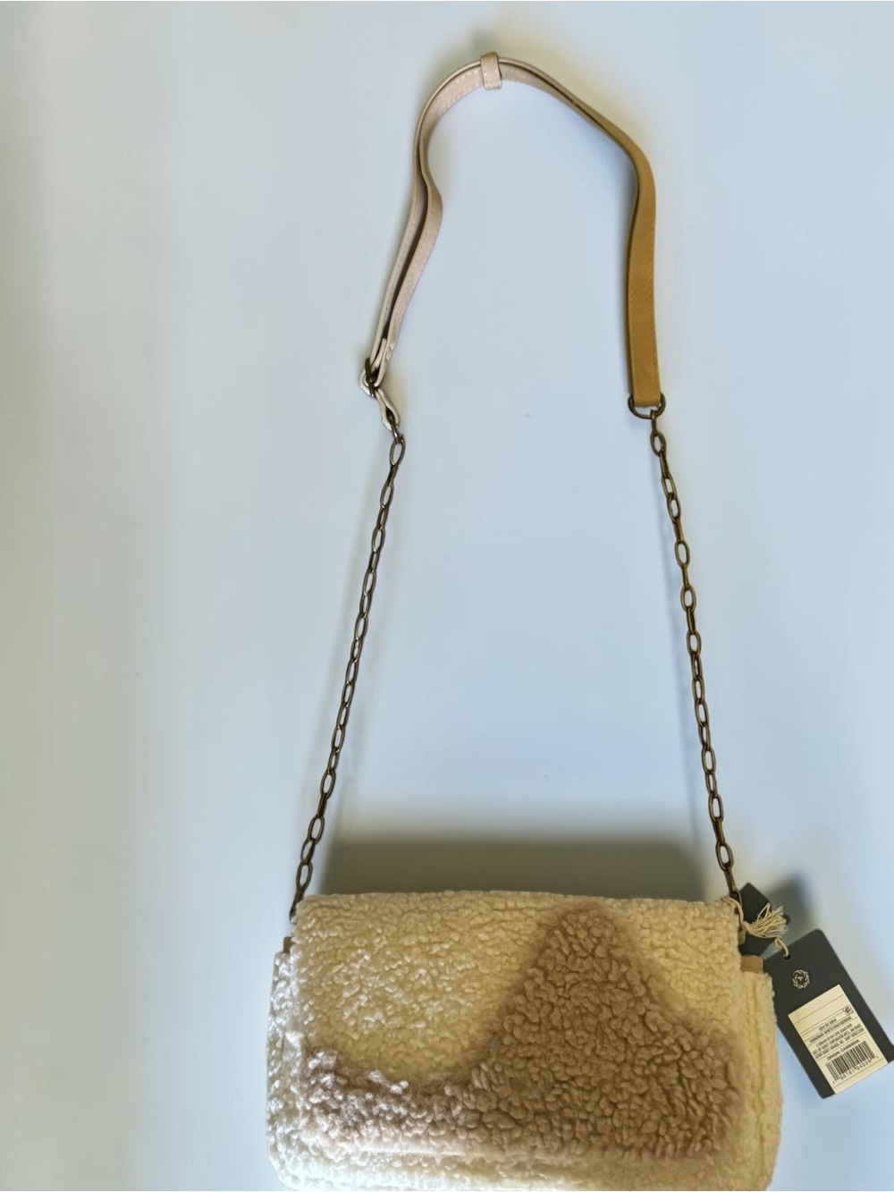 Universal Thread Shearling Crossbody Bag in Cream and Tan